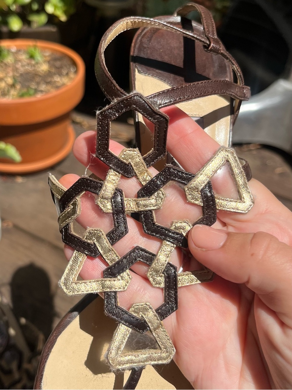 Vintage Y2K Jimmy Choo - Brown and Gold Strappy Sandal Heel - Picture 4 of 5